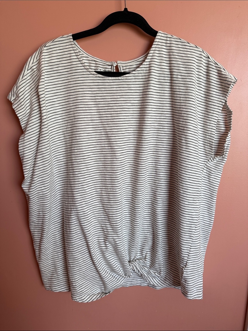 Maurices White Black Striped Short-Sleeve Knot Front Tee